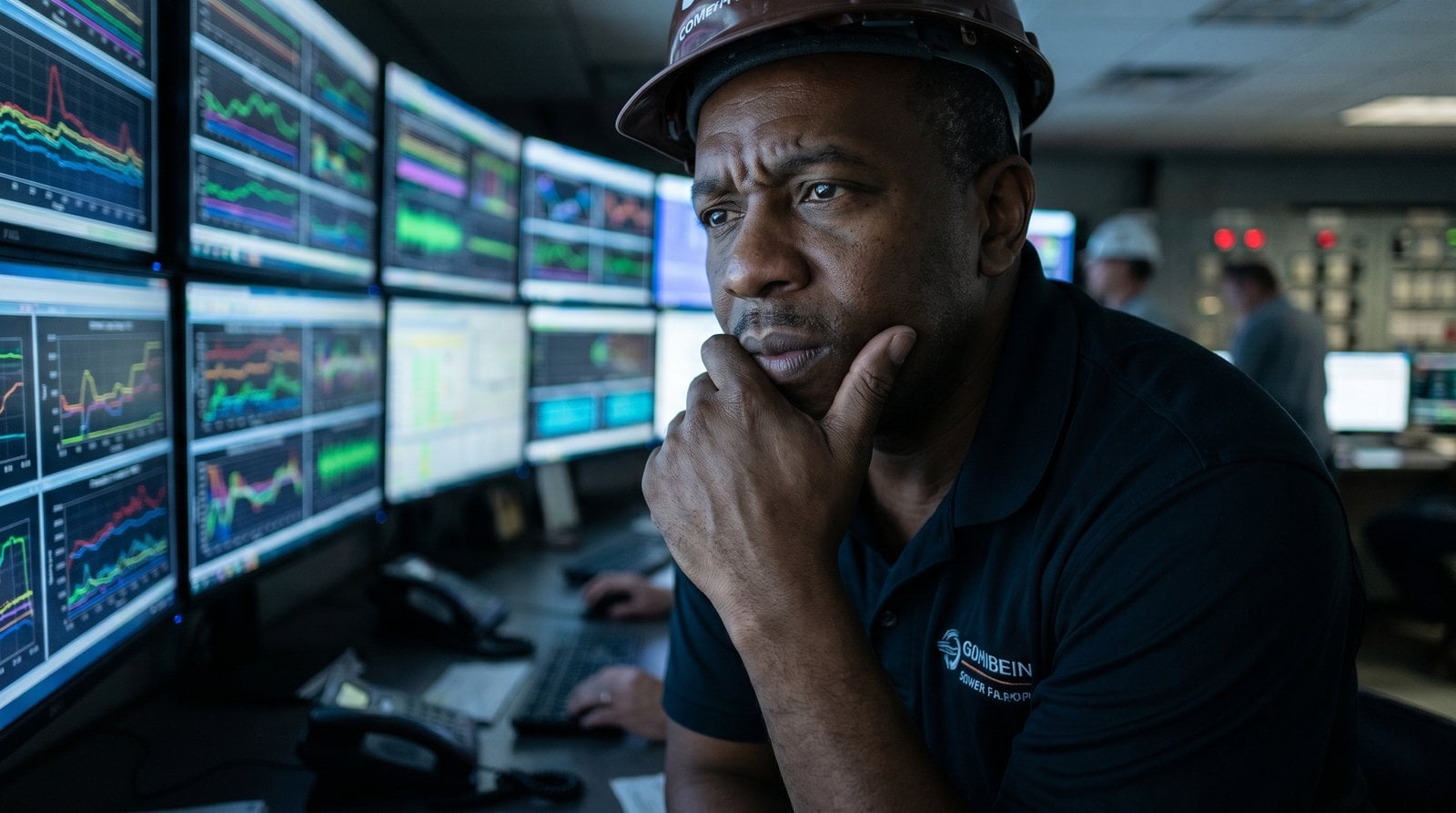 Operations manager in a plant control room during an unplanned shutdown.