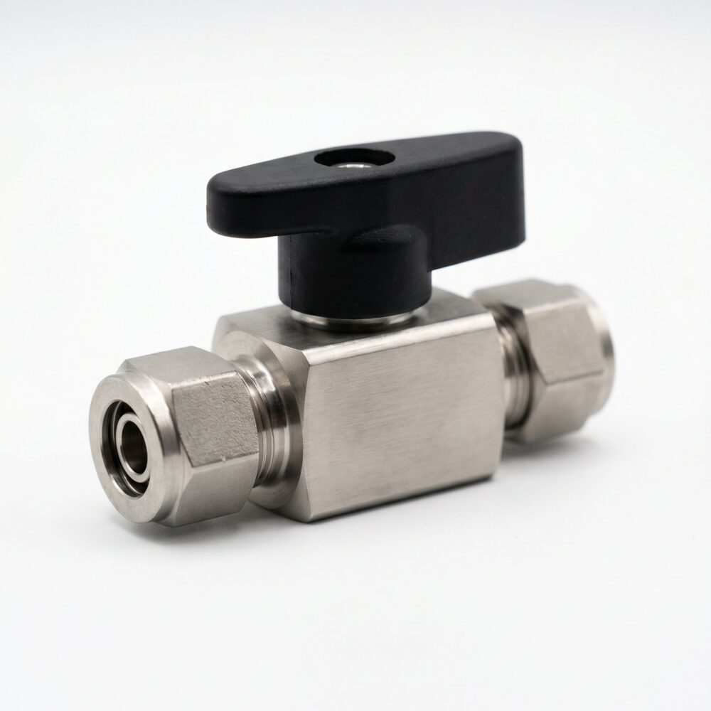 Swagelok SS-43GS8 316 stainless steel 40G series ball valve with black oval handle, 1/2 inch Swagelok tube fitting