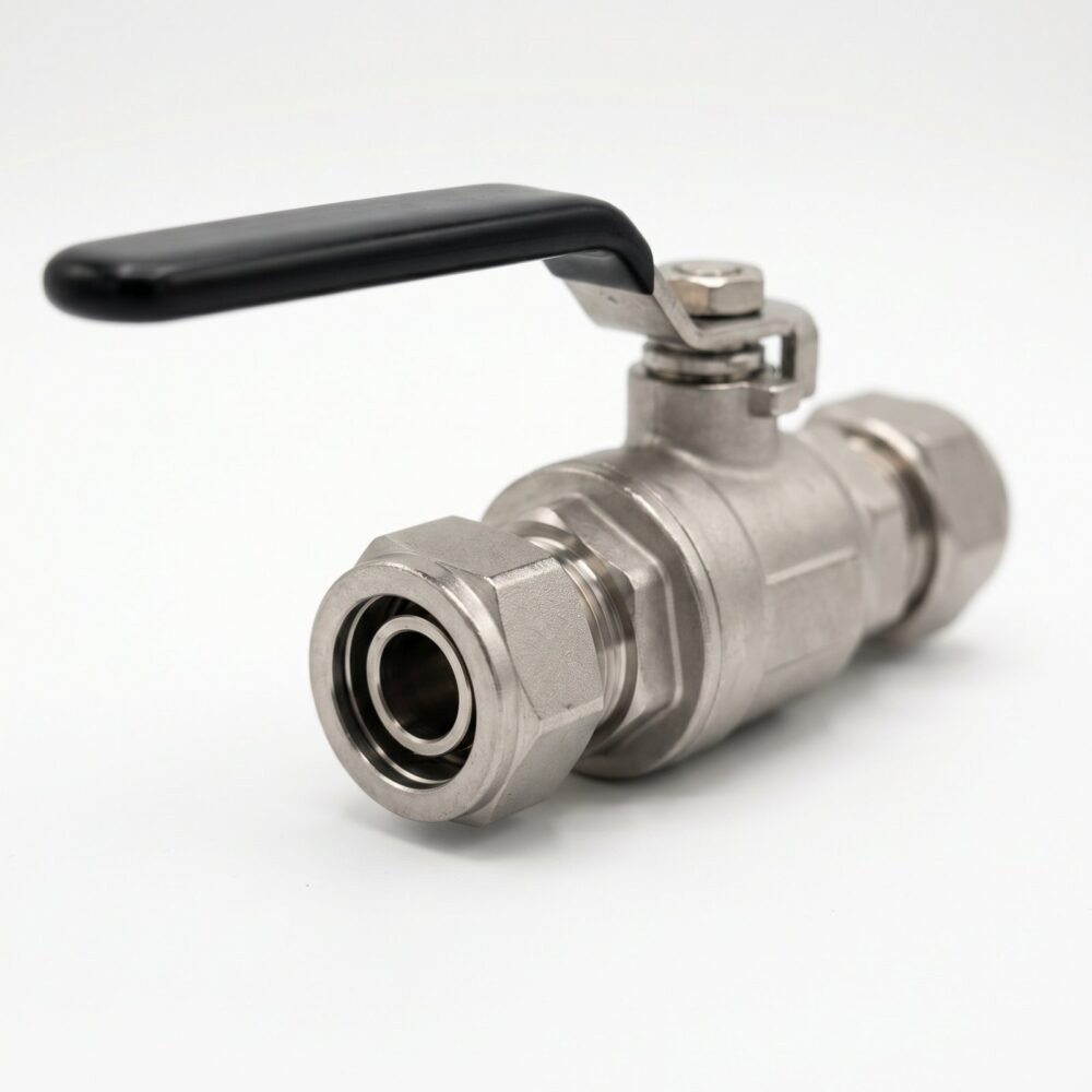Swagelok SS-45S8 316 stainless steel 40 Series two-way ball valve with black lever handle, 1/2 inch Swagelok tube fitting