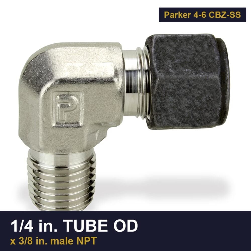 Parker 4-6 CBZ-SS CPI Single Ferrule Compression Fitting, 1/4 in. tube OD x 3/8 in. male NPT