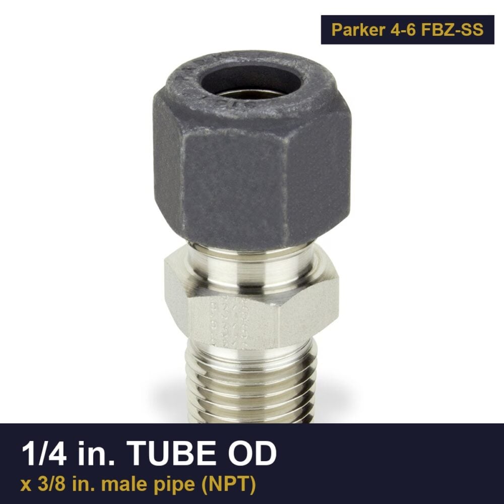 Parker 4-6 FBZ-SS CPI Series Male Connector, 1/4 in. tube OD x 3/8 in. male pipe (NPT)