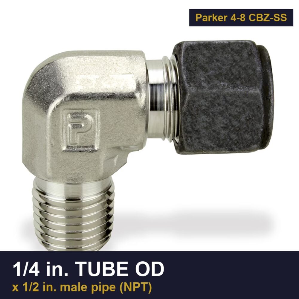 Parker 4-8 CBZ-SS CPI Series Male Elbow, 1/4 in. tube OD x 1/2 in. male pipe (NPT)