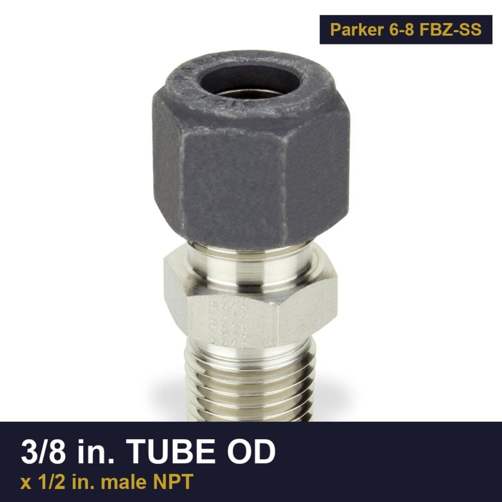 Parker 6-8 FBZ-SS CPI Single Ferrule Compression Fitting, 3/8 in. tube OD x 1/2 in. male NPT