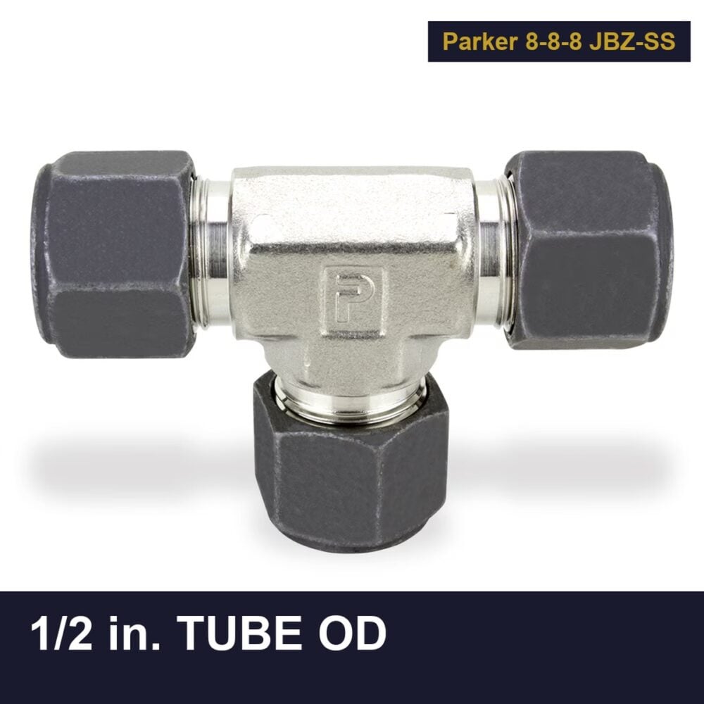 Parker 8-8-8 JBZ-SS CPI Single Ferrule Union Tee, 1/2 in. tube OD