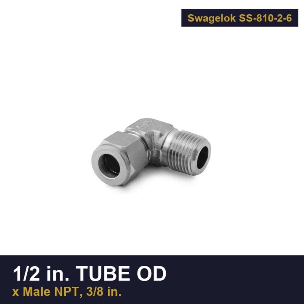 Swagelok SS-810-2-6 Stainless Steel Tube Fitting, 1/2 in. tube OD x Male NPT, 3/8 in.