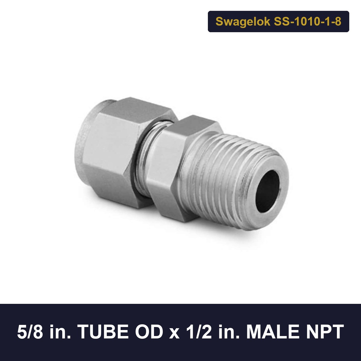 Swagelok SS-1010-1-8 Male Connector, 5/8 In. Tube OD X 1/2 In. Male NPT