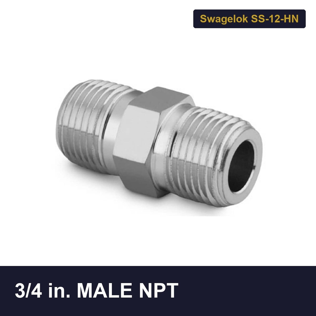 Swagelok SS-12-HN Hex Nipple, 3/4 In. Male NPT
