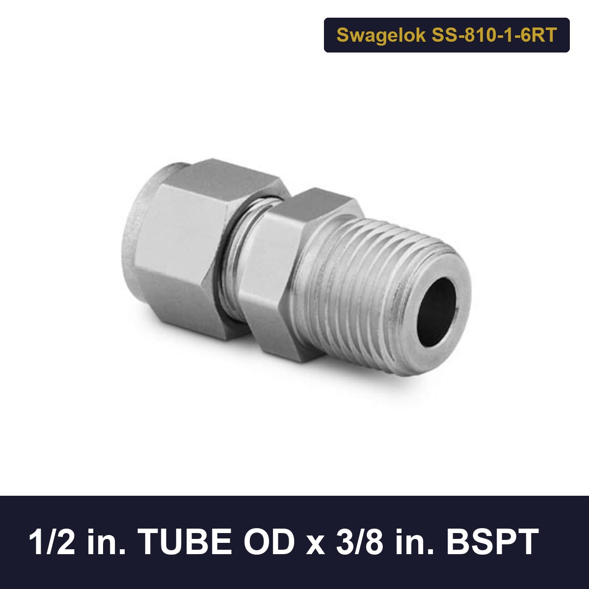 Swagelok SS-810-1-6RT Male Connector, 1/2 In. Tube OD X 3/8 In. Bspt