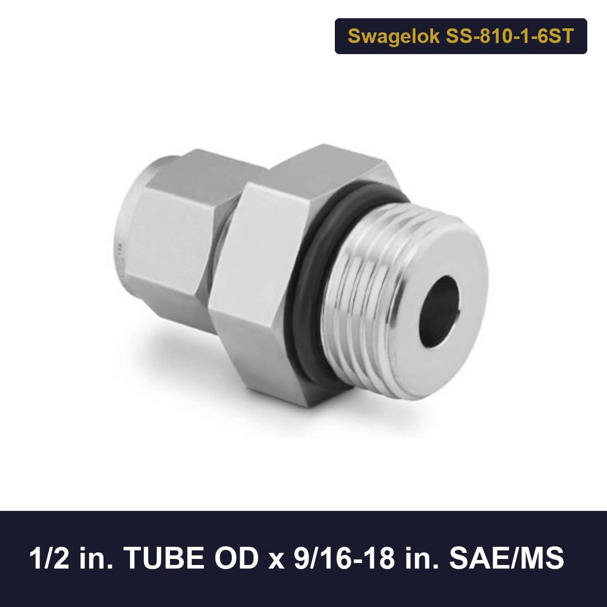 Swagelok SS-810-1-6ST Male Connector, 1/2 In. Tube OD X 9/16-18 In. Sae/Ms
